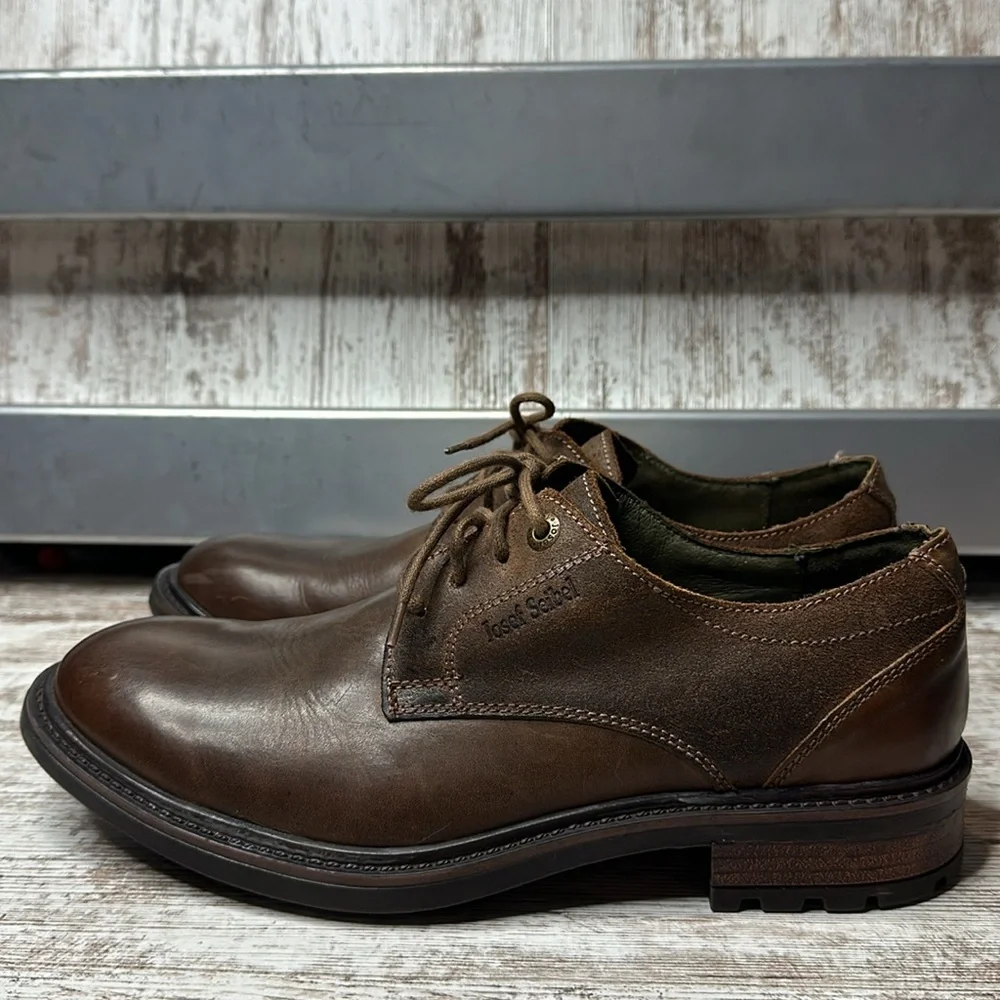 JOSEF SEIBEL MEN’S OSCAR 05-CASTAGNE Size 10/EU 43 Brown Leather Lace Up Oxfords